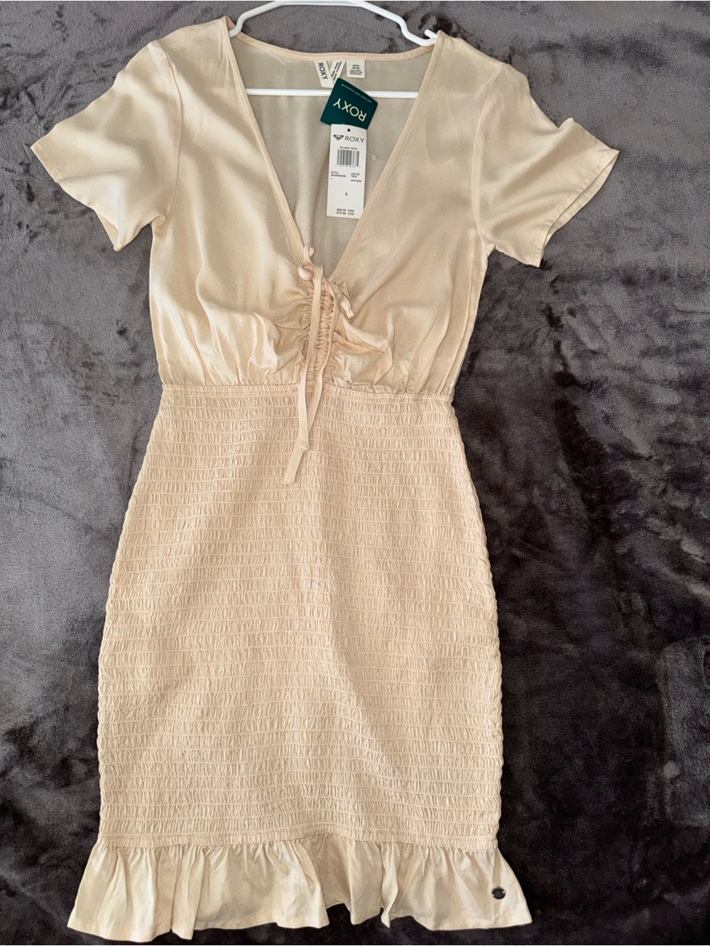 Roxy Cream Smocked Ruffle Mini Dress